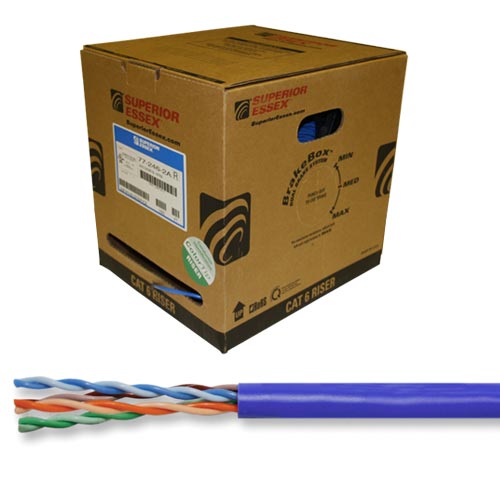 Superior Essex 77-246-2A Cat6 Riser Blue - Copper Cable, 4 Pair, 23 AWG Category 6 CMR Blue 1,000 FT. Reel-In-A-Box.